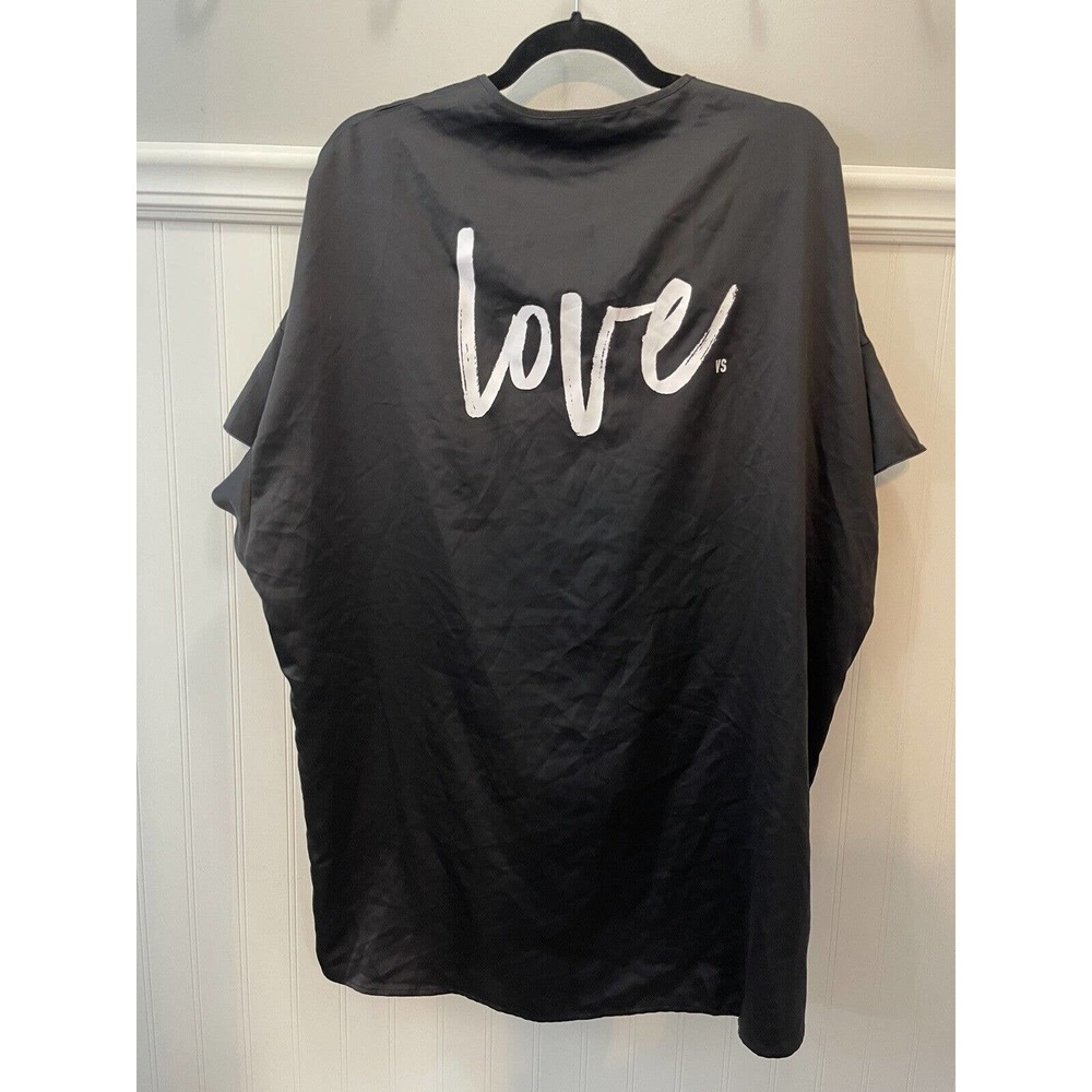 Victoria’s Secret Satin Ruffle Kimono robe Short sleeve “LOVE” O/S Black NWOT